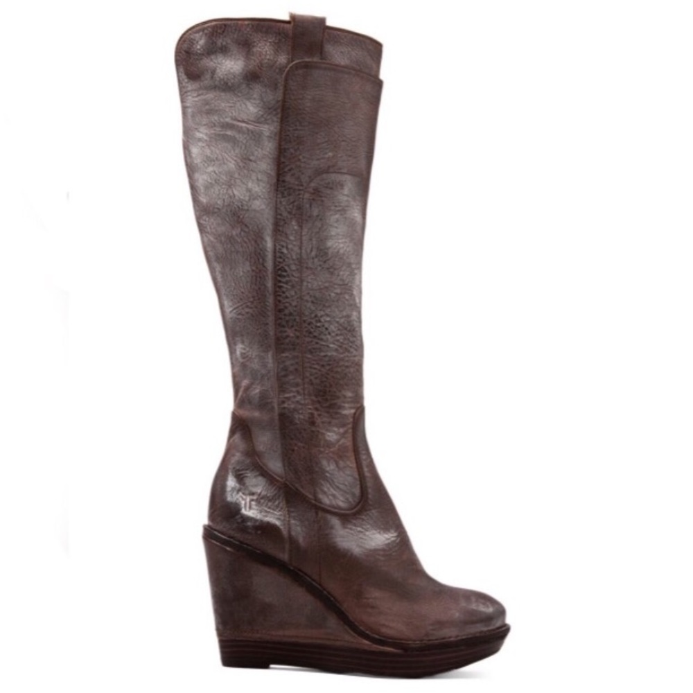 Frye Paige Dark Brown Wedge Heeled Boots